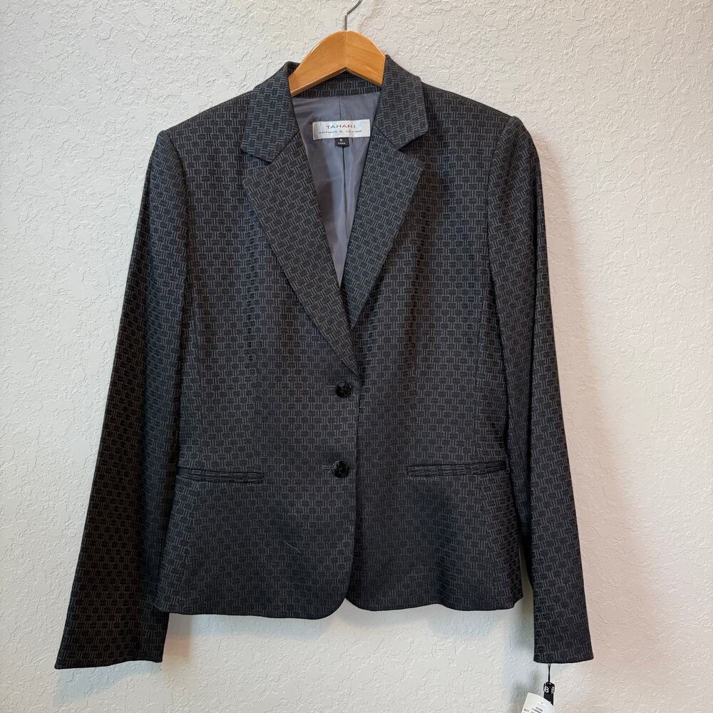 Women's Tahari Arthur S. Levine Black and Gray Blazer Suit‎ Jacket Size 8 NEW